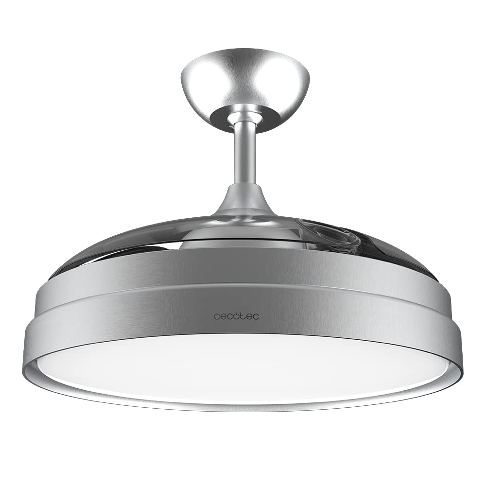 Cecotec Ventilateur de Plafond EnergySilence Aero 4280 Invisible Steel, Pales Rétractables, Lampe, Minuterie, 3 Tons de Lumière et Fonction Été-Hiver, 40 W, Diamètre 106 cm, Gris Acier