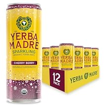 Yerba Madre Organic Sparkling Yerba Mate, Cherry Berry, 115mg Natural Plant Based Caffeine, Smooth Energy & Focus, Carbonated, 12oz Cans Pack of 12