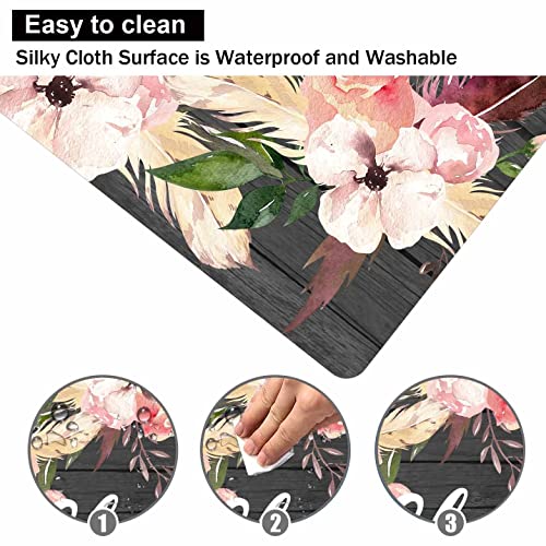 Image of Gray Mouse Pad, Chaos Coordinator Quote Mouse Pad, Vintage Floral Dark Grey Wood Grain Mouse Pads for Computers, Pink Flowers Mouse Mat for Office Decor for Women, 9.5x7.9 inch