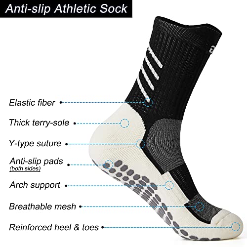 Gogogoal Non-Slip Soccer Sock Men Women Grip Rugby Sock Anti-Slip Athletic Trainning Sock Football Basketball Tennise Gym Beige-Black M 1P #TOP1