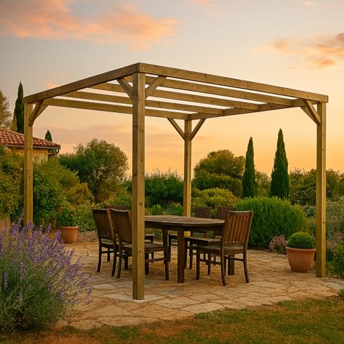 Pérgola autoportante de madera para jardín VidaHuerto Kora en pino de 240x240 4