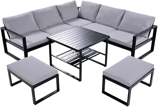 Outdoor Sofa Combination Set with 2 Love Sofa,1 Single Sofa,1 Table,2 Bench,Suitable for Garden Pond Banks