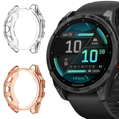 2 pezzi Cover Compatibile con Garmin Fenix 8 43mm Custodia Morbida Protezione Ultra Sottile Pellicola con 8 43mm Arancia+ Trasparente tpu