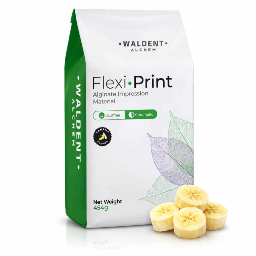 Waldent FlexiPrint Alginate Powder Impression Material | Banana Flavour | High Precision Dental Impressions | Fast Setting | Smooth Mix Consistency | Dust-Free Formula | 454g Pack