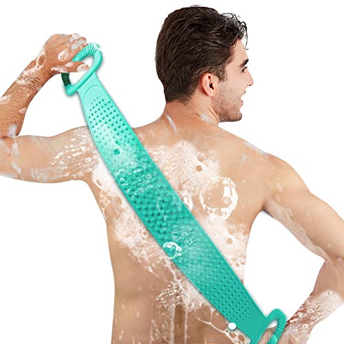 CONBOLA Back Scrubber for Shower Silicone Body Brush 30 inches/76 cm Extra Long Exfoliating Body Scrubber With Handle for Men and Women Long Lasting and Easy to Clean.(Green)