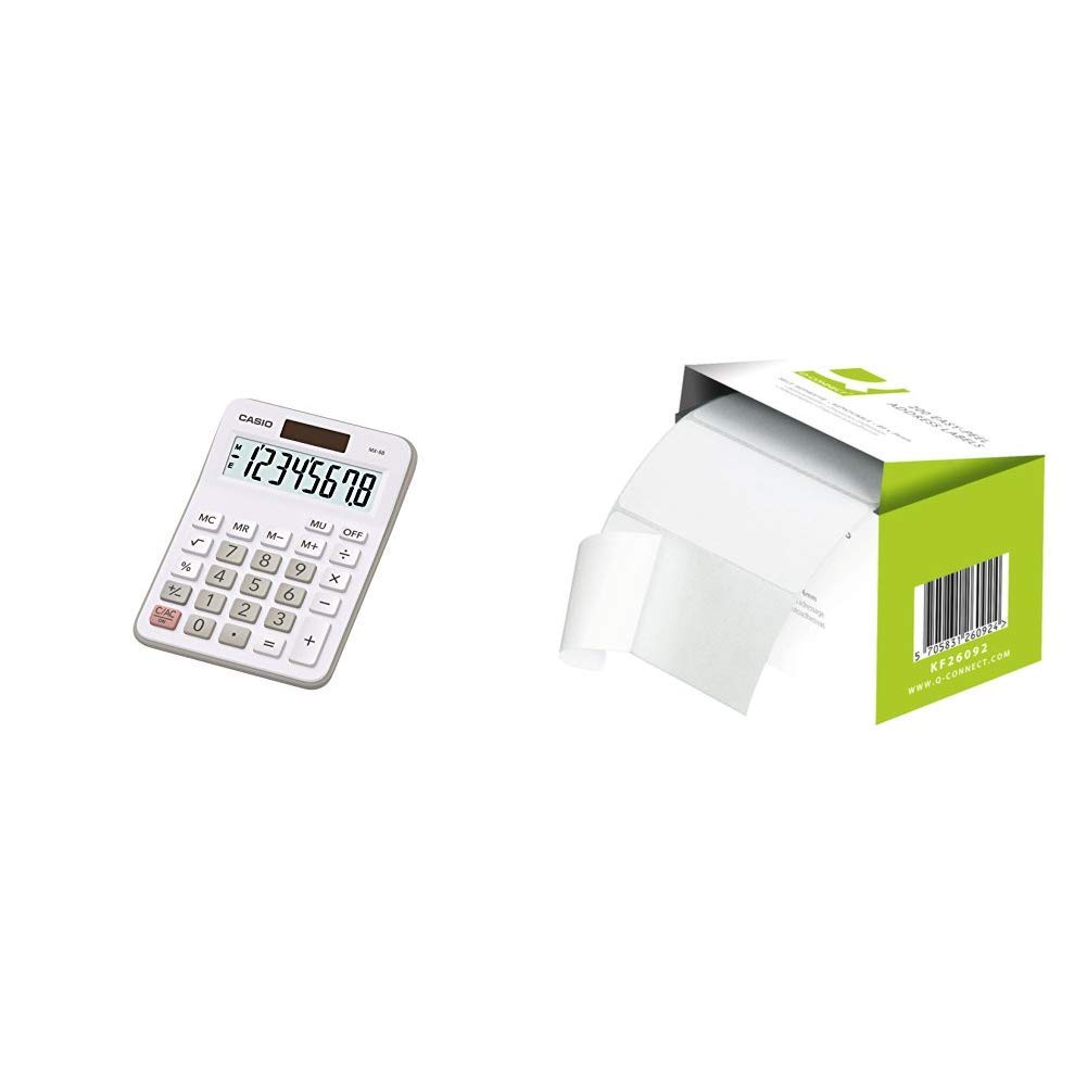 Casio MX-8B Desk Top Calculator &Q-Connect Easi Peel Address Label - Roll of 200