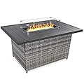 Best Choice Products 52in 50,000 BTU Outdoor Wicker Patio Propane Gas Fire Pit Table w/Aluminum Tabletop, Glass Wind Guard, Clear Glass Rocks, Cover, Slide Out Tank Holder, and Lid - Gray
