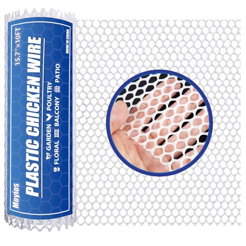 Moyios White Plastic Chicken Wire Mesh 15.7IN x 10FT 500GSM - for Garden,Poultry,Dogs,Rabbit,Crafts,Agricultural & Floral Fencing - Durable Plastic Chicken Wire Mesh Fencing & Netting Roll