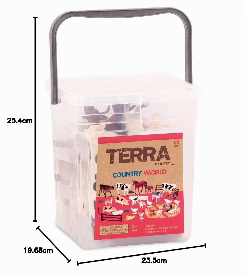 Terra by Battat Juego de 60 figuras de animales de granja - vacas, cerdos, gallinas, caballos, perros, gatos y más - juguetes a partir de 3 años