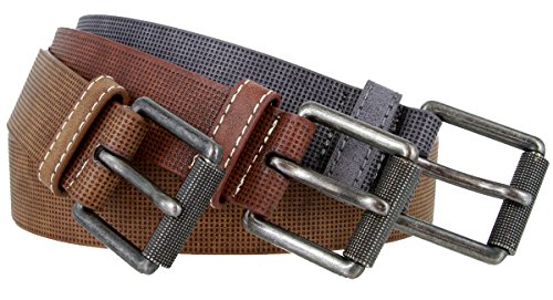 Genuine Leather Stippled Design Casual Belt with Roller Buckle 1-1/2" wide4