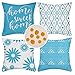Housses Coussin Exterieur Impermeable 45x45 cm Taies d'oreiller Moderne Géométrique Maison Doux Bleu Floral Décoratif Extérieur Jardin Canapé Taies d'oreiller avec Fermeture éclair Invisible