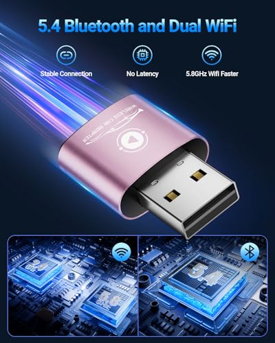 Image of vnilrgle CarPlay Wireless Adapter for Apple iPhone(2026 Upgraded) Bluetooth Dongle Convert Wired to Wireless Adapter for CarPlay, Plug and Play, Auto Connect Fast and Stable(Pink)