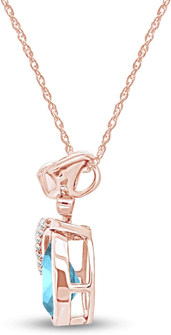 AFFY Simulated Birthstone Bezel Setting Rose Flower Teardrop Pendant Necklace In 14K Rose Gold Over Sterling Silver Jewelry Pendant Necklace 2024 Gift For Her