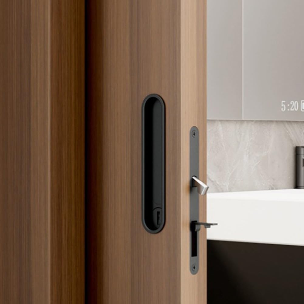 Cerradura de puerta corredera de funcionamiento suave con diseño ovalado para decoración moderna del hogar (negro)