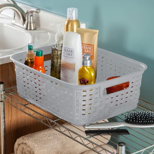 Image of Sterilite Short Plastic Weave Storage Basket, Bin Organization for Countertops, Tabletops and Shelves for Crafts, Jewelry, Gray, 12-Pack