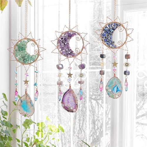 Carillon à vent extérieur cristal attrape-soleil lune vert maison - 3