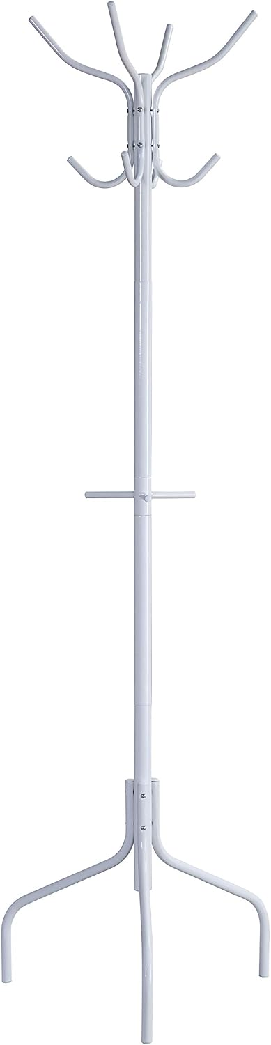 SunnyPoint Standing Metal Coat Rack Hat Hanger 11 Hook for Jacket, Purse, Scarf Rack, Free Standing (White)