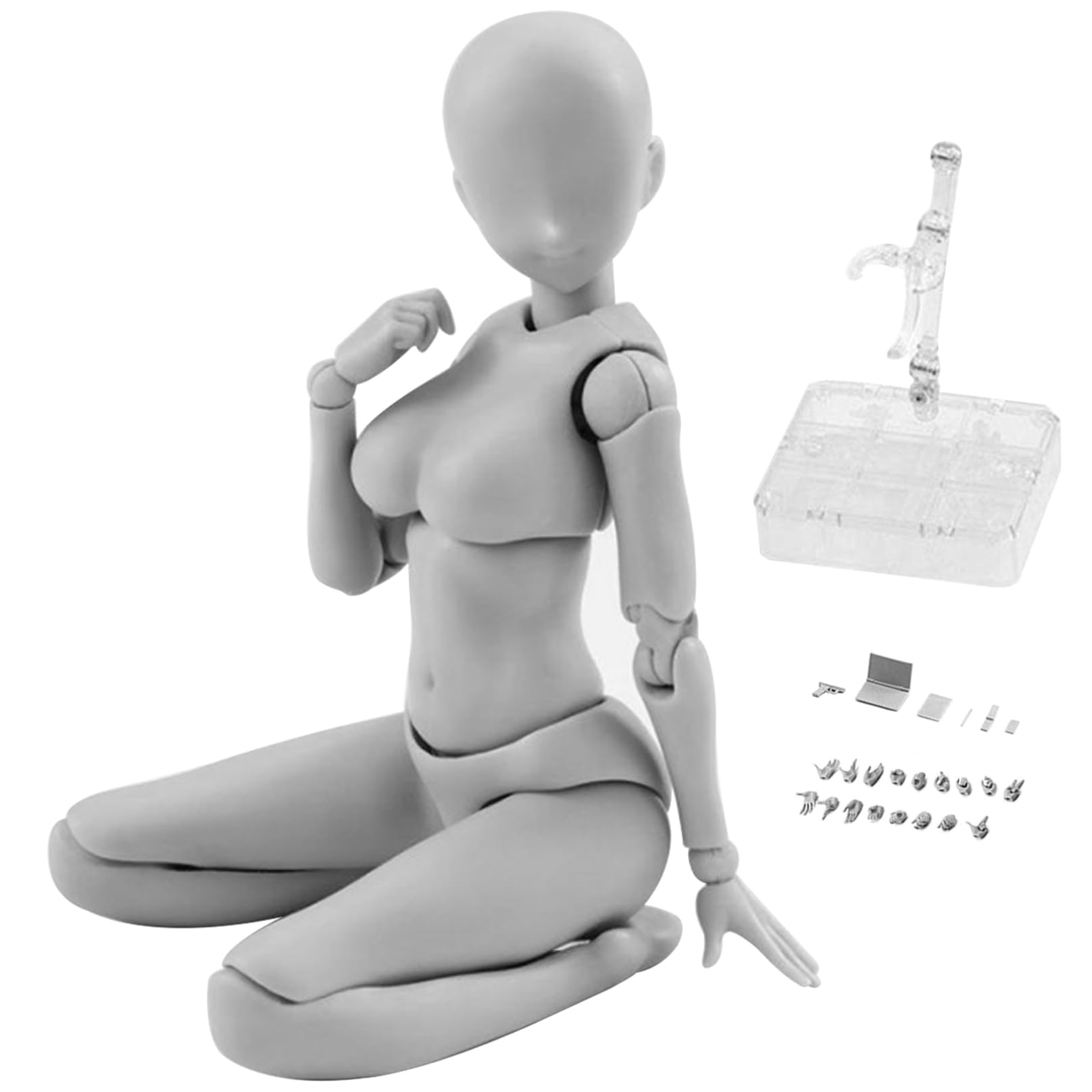 Mini Action Figure Movable Gestures PVC Lightweight Model Stands Doll Body-Chan Set with Pedestal Support for Sketching, Painting, Drawing Female, Xmas Decors