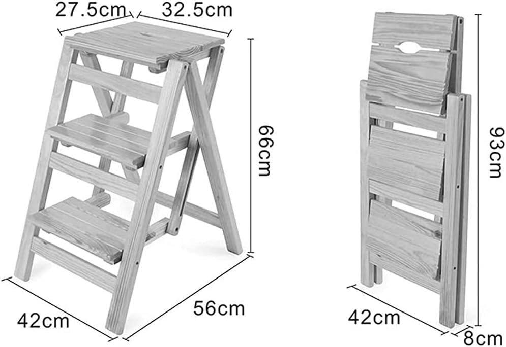 Folding Step Stool 3 Tier Wooden Ladders Small Foot Stools Ultra Slim Profile Steps Sturdy-Portable for Home Office Kitchen Photography Use (Wood Color)