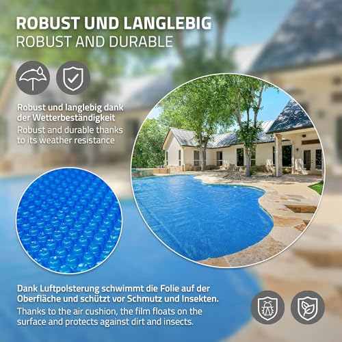 Miniatura 3 de Ecd Germany Cubierta Solar Para Piscina Redonda Ø 549 Cm, Azul, Lona Térmica De Burbujas, Lámina Con Espesor De 120 M, Manta Recortable A Medida, Mantiene La Tempertarua Y Calienta El Agua