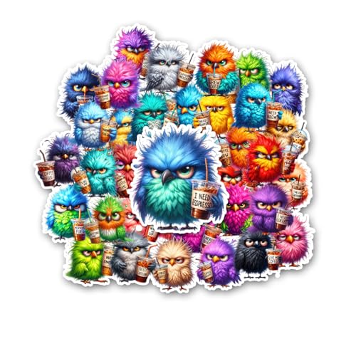 30 Handmade Grumpy Birds Stickers Glossy Stickers for Journals, Scrapbooks, Laptops & Crafts