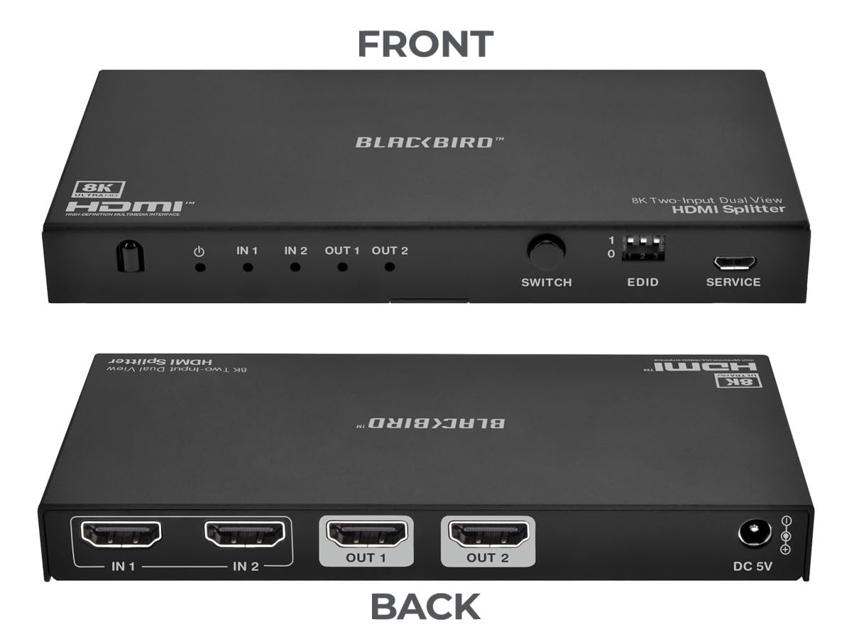 Monoprice Blackbird 8K Dual Function Splitter/Switch (1x2 Splitter o 2x1 Switch), 8K@60, 4K@120, 40Gbps, HDR, HDMI 2.1, HDCP 2.3, EDID