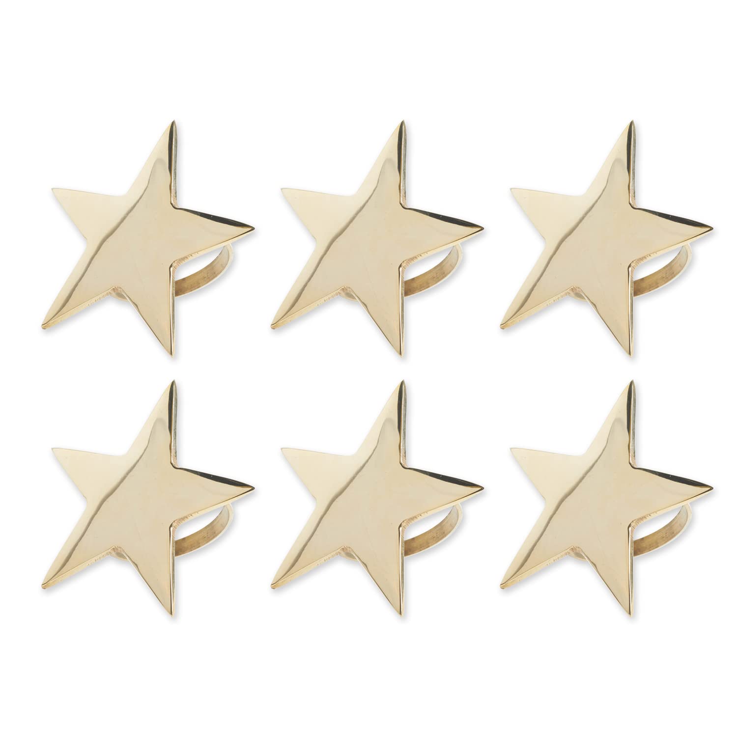 DII Decorative Napkin Ring Set, Brass, Gold Stars, One Size