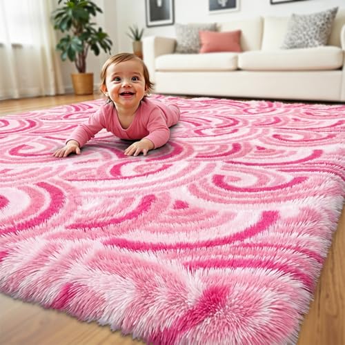 Tapete Rosa Peludo Suave 4x6 Ft para Niñas miniatura 1