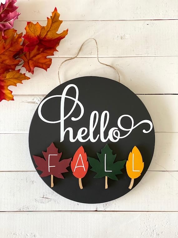 Cartello Decorativo In Legno Hello Fall 30x13 Cm | Volpe E Scritta Autunnale Per Parete, Portico O Porta, Decorazione Ringraziamento