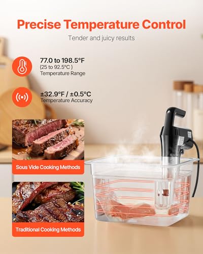 Image of VEVOR Sous Vide Precision Cooker, 1100W Sous-Vide Cooking Machine, Immersion Circulator with LED Digital Display, Secure Clamp Design, Temperature & Timer Control, Professional Sous Vide Cooker