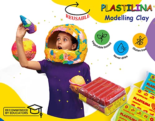 Image of Jovi Plastilina Red Non-Drying Modelling Clay for Art & Craft, Pack of 6 Bars - 50gms Each for Fine Motor Skills, Moulding, Pottery Sculpting Project Work with Dough
