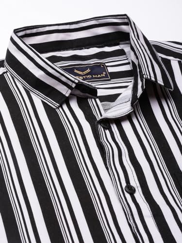 Image of Majestic Man Men's Standard Slim Fit Striped Pure Cotton Casual Shirt