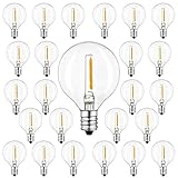 keymit G40 LED Replacement Bulb - Dimmable Clear Glass 1W 2200K E12 Base Truly Warm for Outdoor String Lights - Edison Cafe Ambience Glow 25Pack