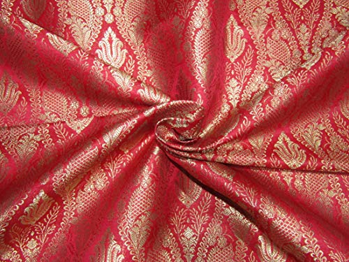 Tissu brocart de soie rouge et doré métallisé BRO713 111,8 cm