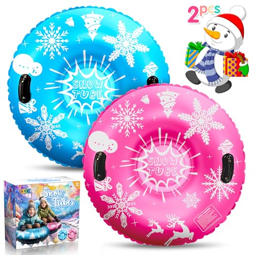 ZIZZ Snow Sled Toys for Sledding - 2 Packs 36''Inflatable Heavy Duty Snow Tube for Toddler Kids Adult Outdoor Sledding Activities Gift for Boys Girls Christmas Winter Sport Toys Suppiles