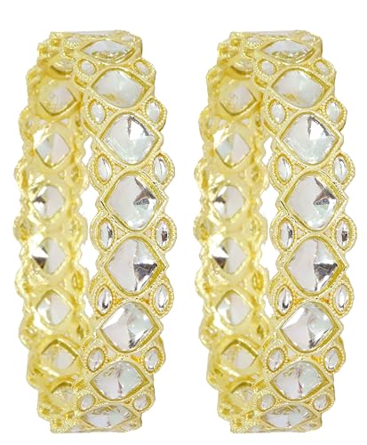 NMII Premium Gold Plated Metal with Kundan Mirror & Zircon Stone Bangles Set For Women & Girls | Bangles For Women Party use Bangles Stylish | Metal ke kade | Designer Bangles Set-(MAH92-Gold-2.8) Deal