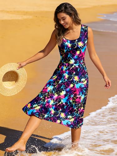 Image of uideazone Women Funny Print Sleeveless U Neck A Line Casual Midi Dress