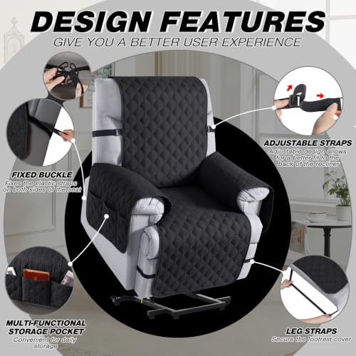 Image of TAOCOCO 100% Waterproof Recliner Chair Covers Reversible 28 inch, Black