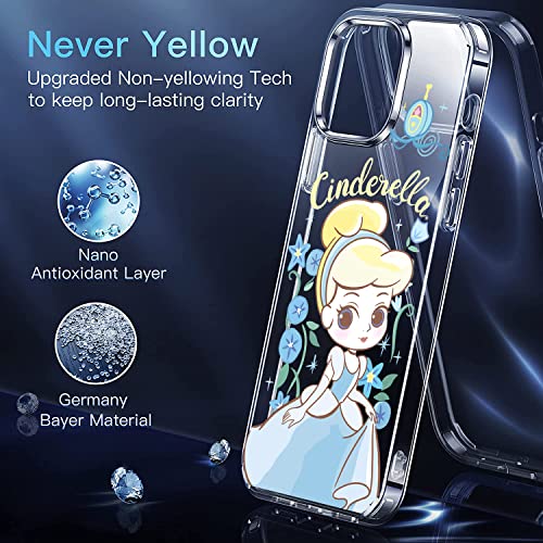 Iphone 13 Pro Case Clear With Cute Cartoon Cinderella Princess Design, Non Yellowing Slim Hybrid Protective Phone Case For Women Girls, Funny Kawaii Girly Aesthetic Cover, Military Grade Shockproof #TOP1