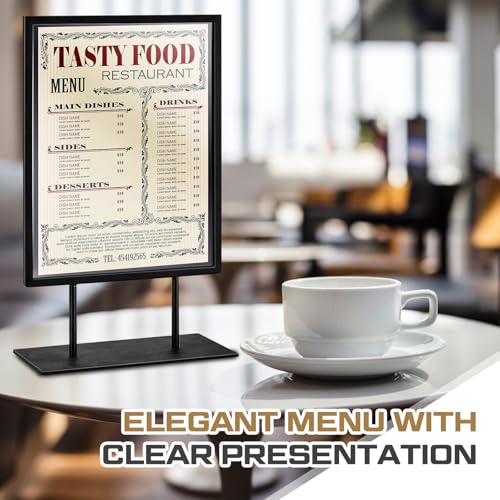 Image of Zhengmy 1 Pcs Tabletop Sign Holder with Flat Base 11 inch x 14 inch Double Sided Countertop Sign Holder Vertical Desktop Display Stand Metal Poster Display Stand for Office Store Restaurant Hotels, Black