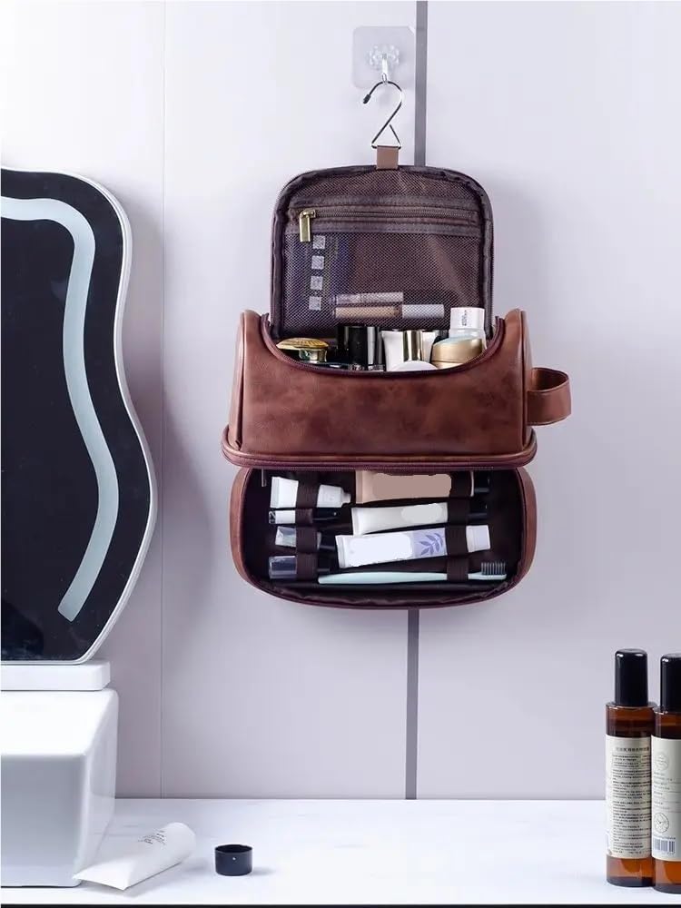 Wielofunkcyjna kosmetyczka Wisząca kosmetyczka PU Organizer na kosmetyki podróżne Wielokolorowy(Red Brown)