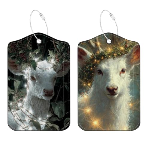 Image of White Reindeer Luggage Tags 2 Pack, PU Leather Privacy Flap
