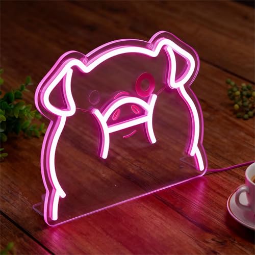 Image of Pink Pig LED Neon Sign | USB Powered Night Light, Nursery Wall Decor, Kids Room Art Lamp, 12.6x10 inches