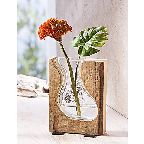 Weltbild Decoratieve vaas glas en hout - glazen vaas als landelijke stijl decoratie tafel decoratie hout decoratie bloemen decoratie huisdecoratie of lentedecoratie tafel glazen vaas hoekig als houten decoratie woonkamer smal modern & hoog - Afbeelding 3