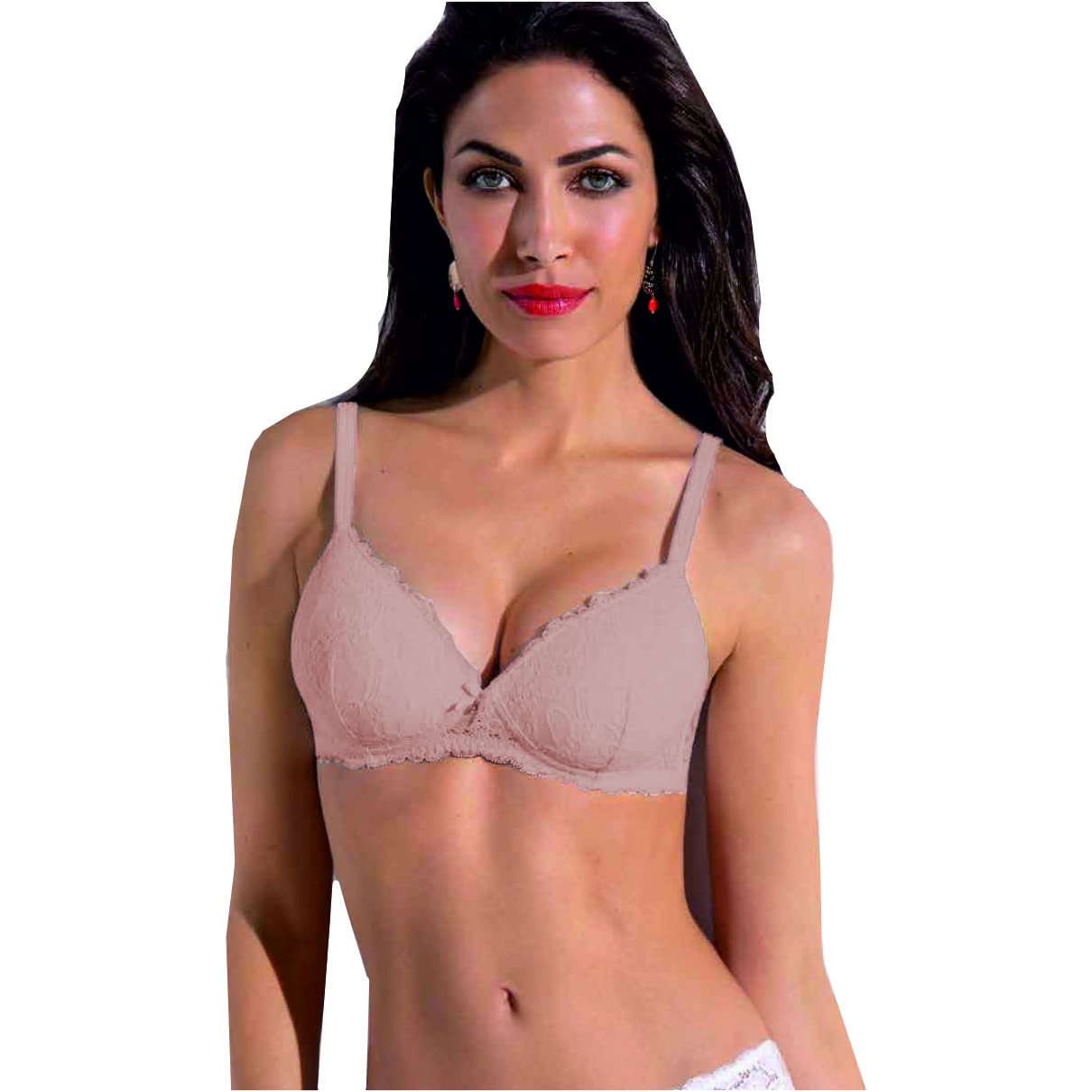 Sielei 1 Pezzo Reggiseno Donna 2676 Senza Ferretto Push Up In Pizzo - Coppa B, Cipria 2B - 4