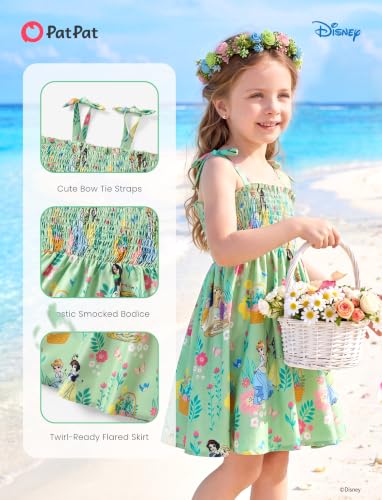 Image of Disney Princess Frozen Elsa Minnie Stitch Toddler Girl Dress Bow Tie Straps Smocked Summer Outfit Birthday Party Clothes 2-9Y