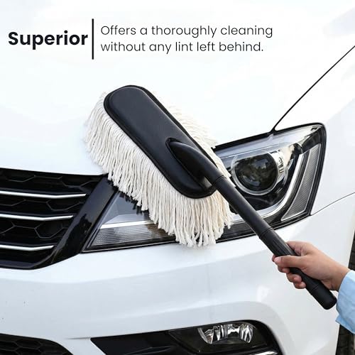 Image of Premium Soft Fiber Car Duster Brush Set with Dashboard & Air Vent Cleaning Brush | Scratch-Free Car Interior & Exterior Dust Cleaner for Car (Pack of 2) (White Car Duster + Brush)