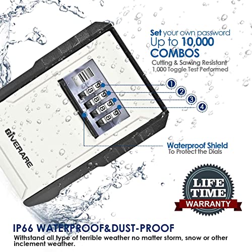 Key Lock Box, Wall Mount 4 Digits Combination Lockbox, Waterproof Outdoor Key Hider, Resettable Safe Security Password Box For House, Garage, Garden With Mounting Kit & Dust-Proof Cover-By Giverare #TOP2