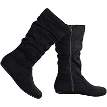 Olivia K Womens Low Heel Mid-Calf Slouchy Suede Slip On Casual Boots with Side Zipper