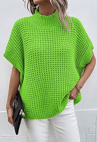 Image of Viottiset Womens Oversized Short Batwing Sleeve Mock Neck Sweater Vest Fall Sleeveless Pullover Knit Sweaters
